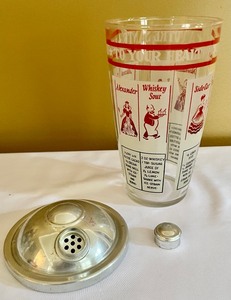lot 240 image: Vintage Retro Mid Century Glass Cocktail Shaker with Recipe Detailing
