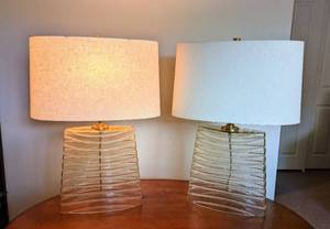 Pair of Etched Glass Table Lamps