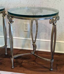 Pair of Elegant Glass Topped Round Accent Tables