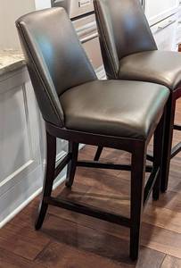 Pair of Bernhardt Brown Leather Counter Height Stools