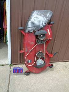 Craftsman 46 2 blade mower deck with belt & blades. Used. Spindle works freely. As shown.