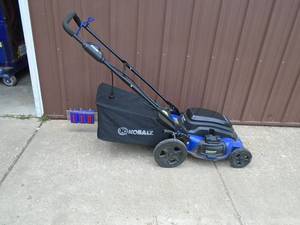 Kobalt 110 volt push mower with bagger. Good used condition. Tested & works. As shown.