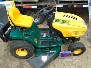 Yardman 18 hp 42 hydrostatic drive lawn mower. Good used condition. Tested & works. As shown.