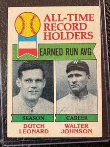 lot 85 image: 1979 Topps Dutch Leonard Walter Johnson ERA Record Holders Card #418