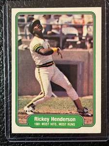 lot 92 image: 1982 Fleer Rickey Henderson Most Hits Most Runs 2nd Year Card #643