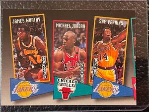 lot 98 image: 1993 Skybox Michael Jordan James Worthy Sam Perkins Card #ST16
