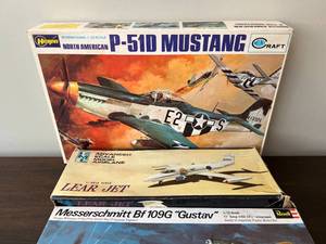 Lot of 4 Model Airplanes Mustang, Lear Jet, Gustav, Hellcat