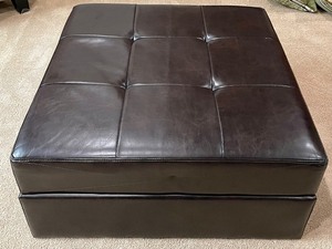 Brown Faux Leather Ottoman with Storage on Casters