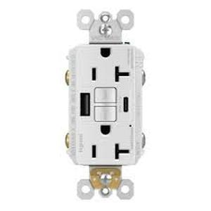 lot 41 image: Legrand radiant 20 Amp 125-Volt Tamper Resistant GFCI ResidentialCommercial Decorator Duplex Outlet with Type AC USB, White