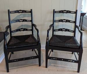 Pair of Black Painted Ladder Back Chairs