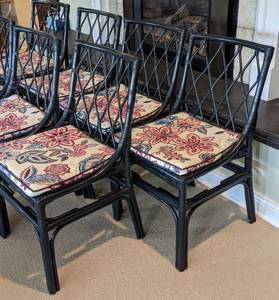 Seven Dark Blue Cross Back Ratan Side Chairs