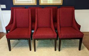 Set of Seven Red Sloped Arm Dining Chairs