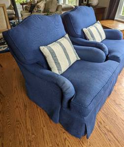 Pair of Blue Upholstered Rocking Armchairs