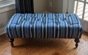 Blue Stipe Print Tufted Ottoman