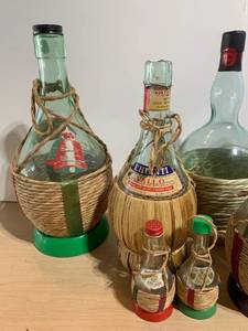 Vintage Wine Bottles with Raffia Embellishments