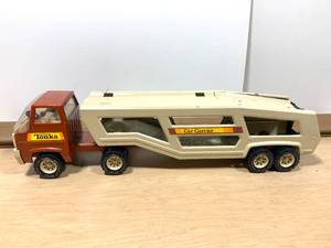 Vintage 1970s Tonka Car Transport Metal Truck and Trailer Toy Mid Century