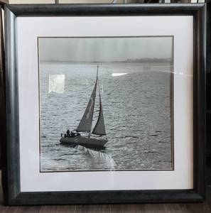Sailboats Framed Art Black and White Photography