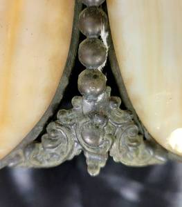 lot 20 image: Lovely Slag Glass Lamp Shade with Brass Detail