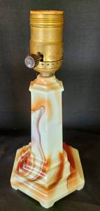 lot 30 image: Coordinating Globe Specialty Co. Hexagonal Slag Glass- Akro Agate Lamps
