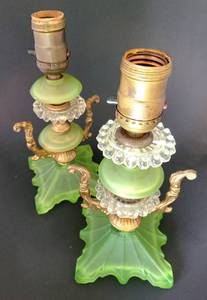 lot 31 image: Lovely Trio of Houze GlassCrystalBrass Boudoir Lamps
