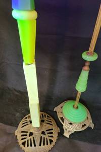 lot 34 image: Lamp Posts and Bases with Lamp Spacers and a Brass Floor Lamp with Jadeite Accents