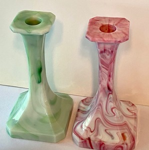 lot 51 image: Two Vintage Slag Glass Candle Holders