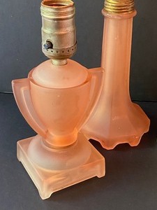lot 50 image: Three Vintage Satin Glass Houze Table Lamps
