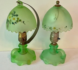 lot 48 image: Two Houze Glass Nite Light Lamps with Uranium Glass