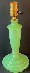 lot 63 image: Vintage Art Deco Jadeite Houze Glass Lamp or Houze Nile Green Art Deco Lamp