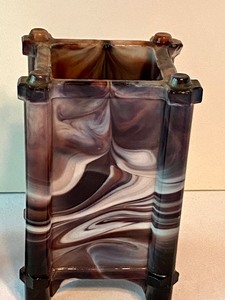 lot 65 image: Two Purple Swirl Slag Glass Vases