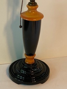 lot 71 image: Two Tone Houze Art Deco Lamp or Orange and Onyx Art Deco Houze Lamp