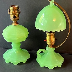 lot 85 image: Two Vintage Houze Jadeite Lamps or Two Vintage Houze Nile Green Lamps