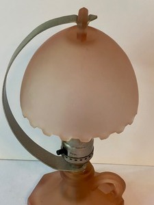 lot 83 image: Satin Glass Pink Houze Perfume Lamp