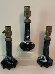 lot 122 image: Three Vintage Houze Slag Glass Swirl Design Lamps