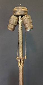 lot 198 image: Pair of Vintage Akro Agate and Brass and Marble Floor Lamps