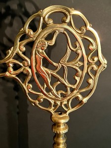 lot 5 image: Beautiful Vintage Akro Agate Floor Bridge Lamp with Fairy Figurine