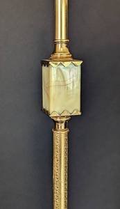 lot 205 image: Two Vintage Brass and Akro Agate Floor Lamps