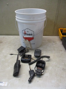 lot 22 image: Bucket of motorola radios and chargers