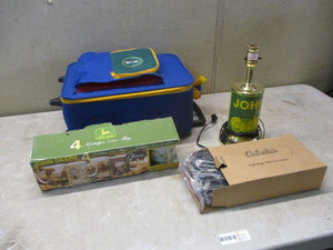 lot 123 image: John Deere Mugs, Lamp, Cabelas Harness