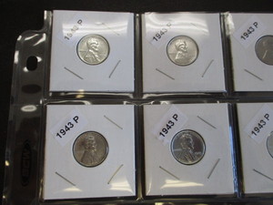 lot 1-6 image: Lot of (13) 1943-P and (7) 1943-D WWII Emergency Issue Steel Pennies - Carded and Labelled