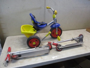 lot 183 image: Kettler Trike and 2 Razor scooters