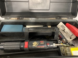 tool box of cordless screw driver and bits