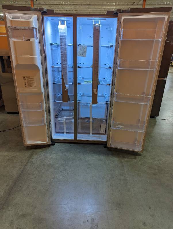 lot 210 image: Samsung 27.4 cu. ft. Side by Side Refrigerator in Fingerprint Resistant Stainless Steel (Scratch and Dent) - 1 Year Warranty