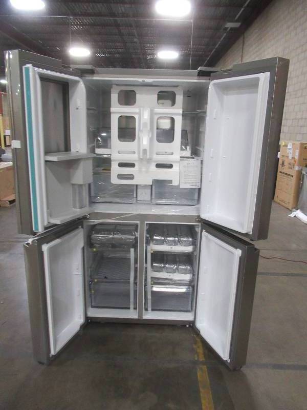 lot 245 image: Samsung 29 cu. ft. 4-Door Flex French Door Refrigerator in Fingerprint Resistant Stainless Steel with FlexZone (Scratch and Dent, has loose wire) - 1 Year Warranty