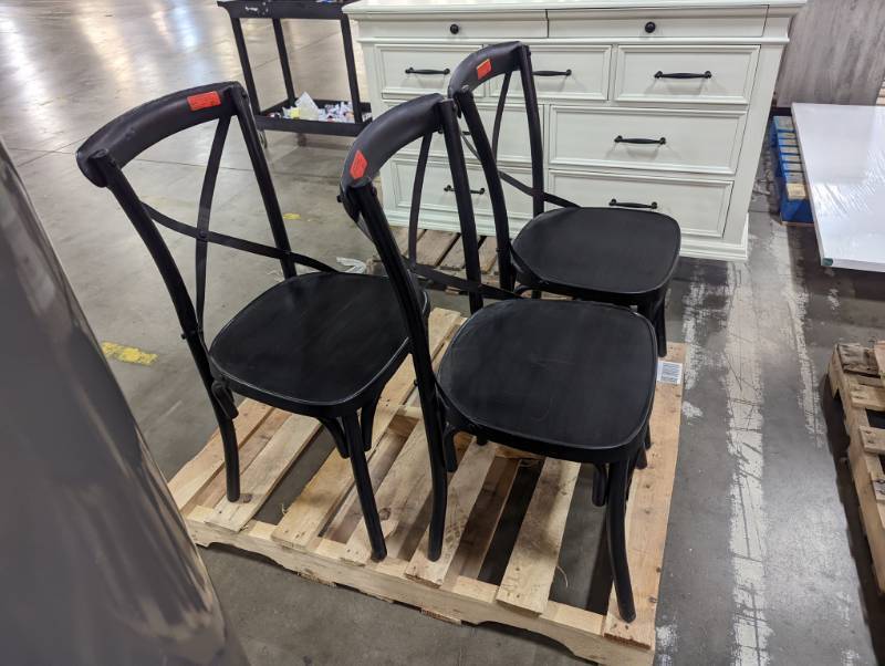 lot 348 image: AC Pacific Rustic Cross Back Metal Modern Farmhouse Dining Chair, Matte Black (Three Chairs)