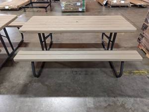 lot 601 image: Lifetime 6 ft. Heather Beige Folding Picnic Table 60244
