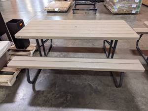 lot 602 image: Lifetime 6 ft. Heather Beige Folding Picnic Table 60244