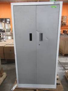lot 705 image: Gladiator Premier Series Pre-Assembled 66 in. H x 30 in. W x 18 in. D Steel Rolling Garage Cabinet in Everest White - Scratch and Dent, Missing LH Handle and Keys.