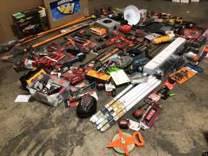 Pallet with assorted tools, hardware and Miscellaneous Items  Items - various types and conditions Customer Returns - Review all pictures