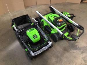 Mix Lot of 2 Green Works Lawn Mowers and Chainsaw - Open Boxes - Review all pictures